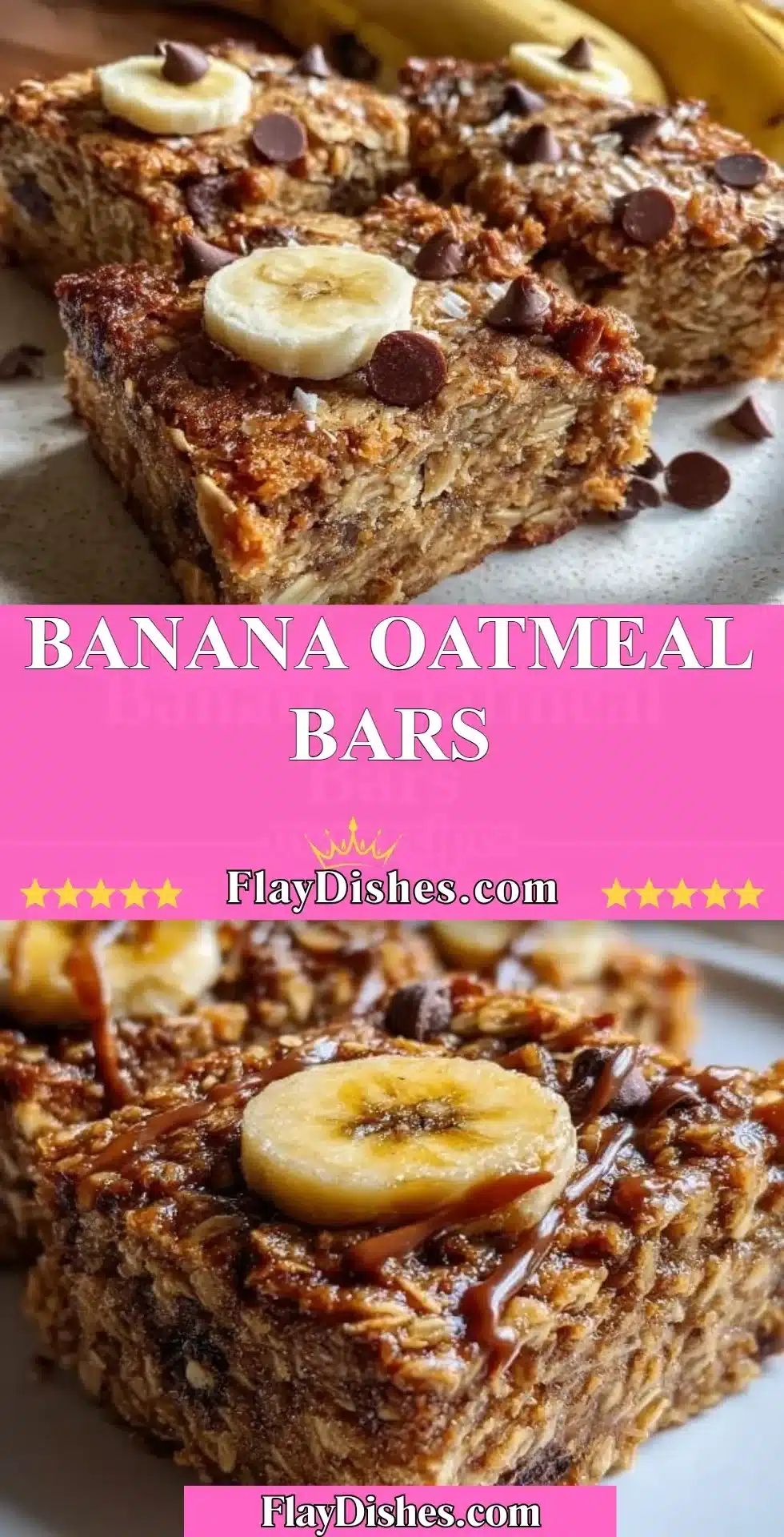 Delicious homemade banana oatmeal bars on a wooden table