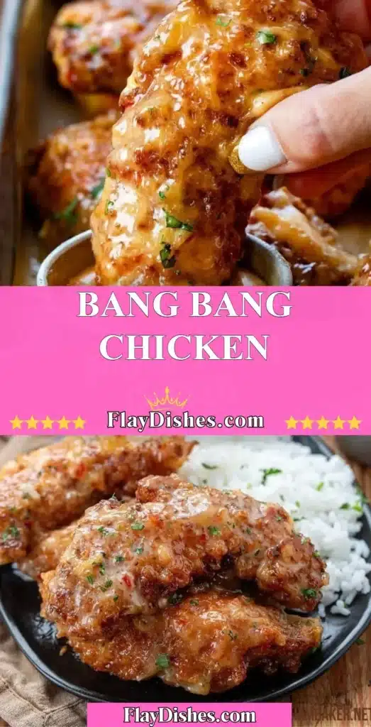 Delicious Bang Bang Chicken served on a plate with spicy sauce and garnishes