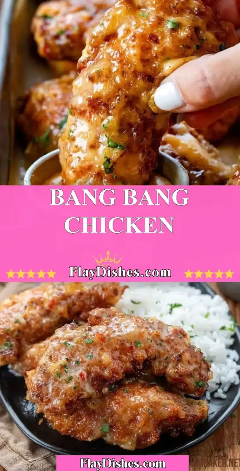 Delicious Bang Bang Chicken served on a plate with spicy sauce and garnishes