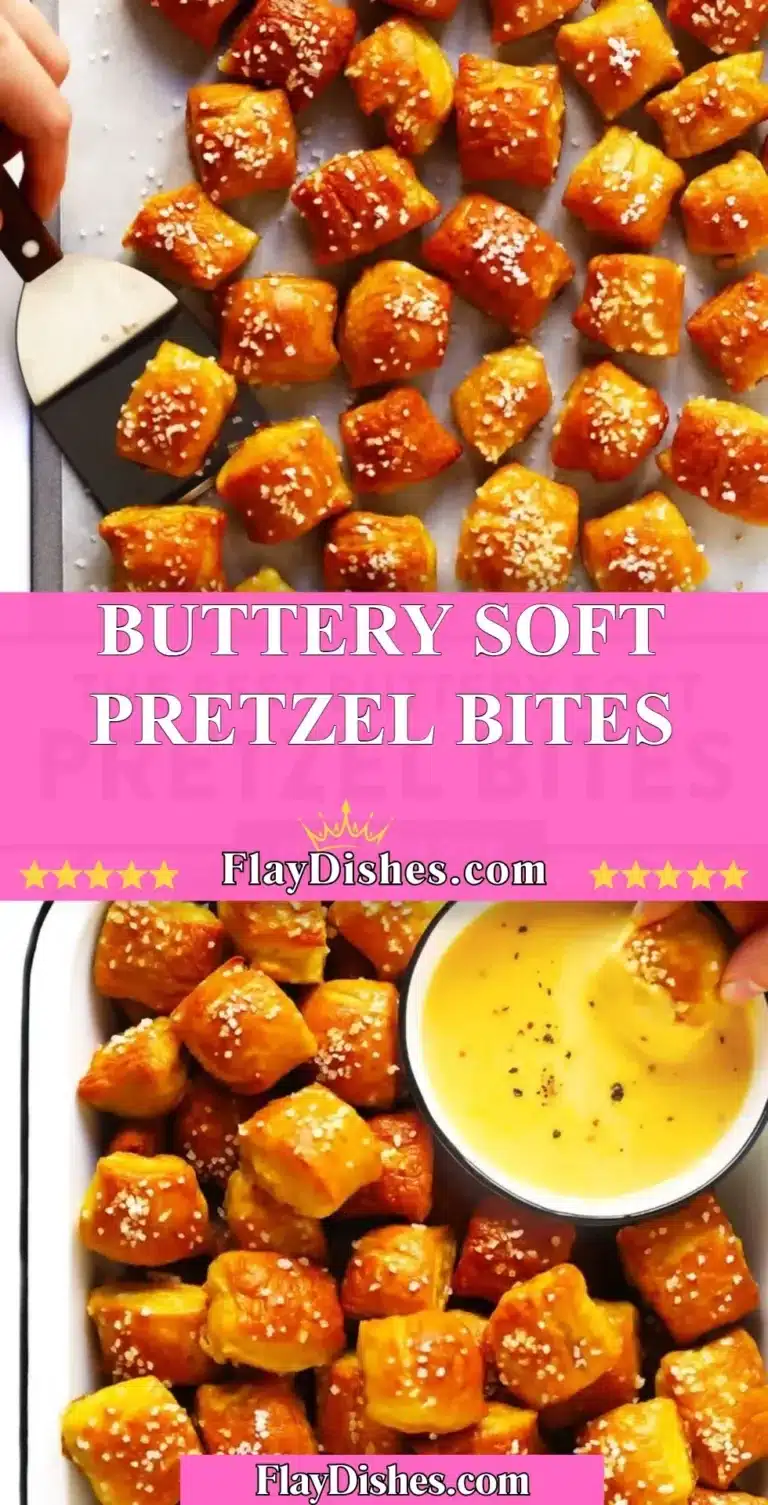 Delicious buttery soft pretzel bites served warm with dipping sauce.