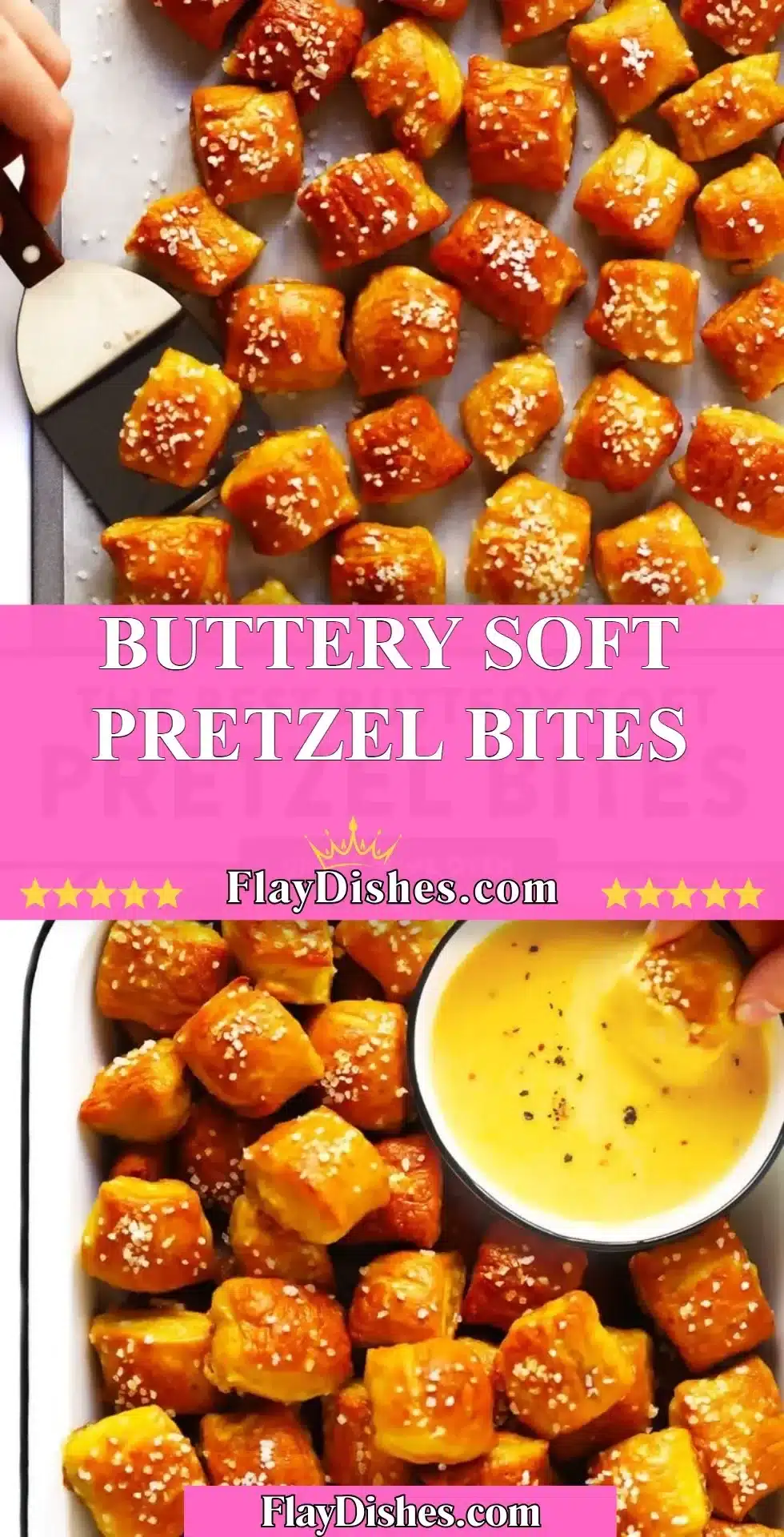 Delicious buttery soft pretzel bites served warm with dipping sauce.