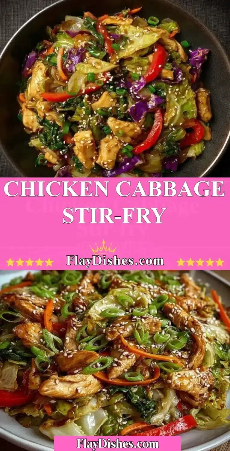 Chicken Cabbage Stir-Fry 5 Healthy Chicken Cabbage Stir-Fry on a plate, garnished with green onions.