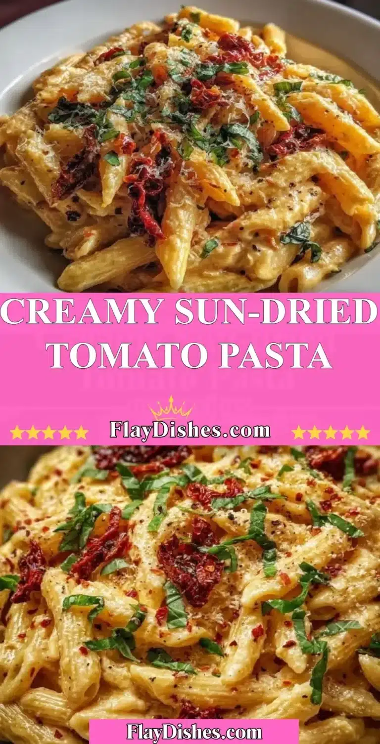 Creamy Sun-Dried Tomato Pasta served in a bowl with fresh herbs and cheese.