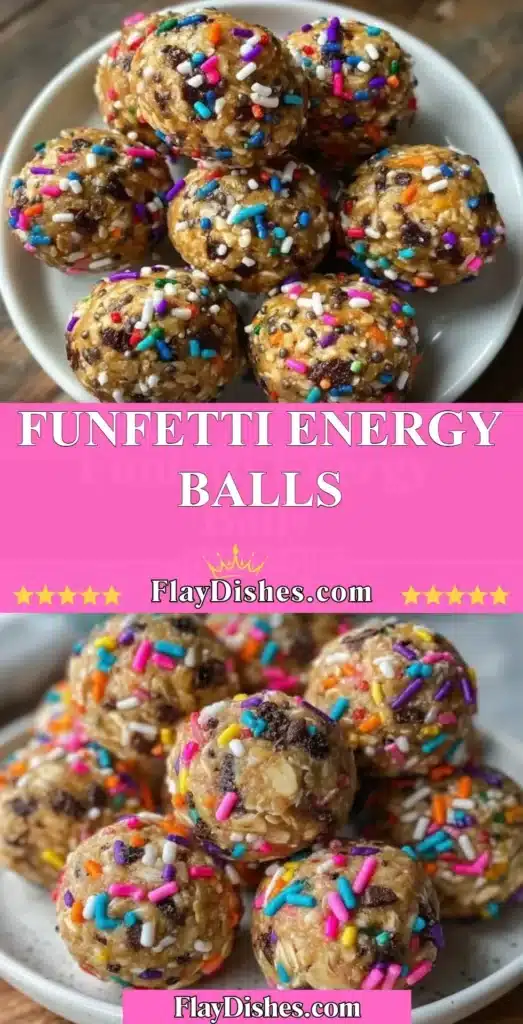 Homemade Funfetti Energy Balls with colorful sprinkles and healthy ingredients.
