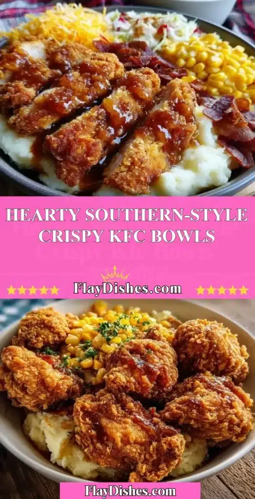 Hearty Southern-style crispy KFC bowls with chicken, mashed potatoes, and gravy.