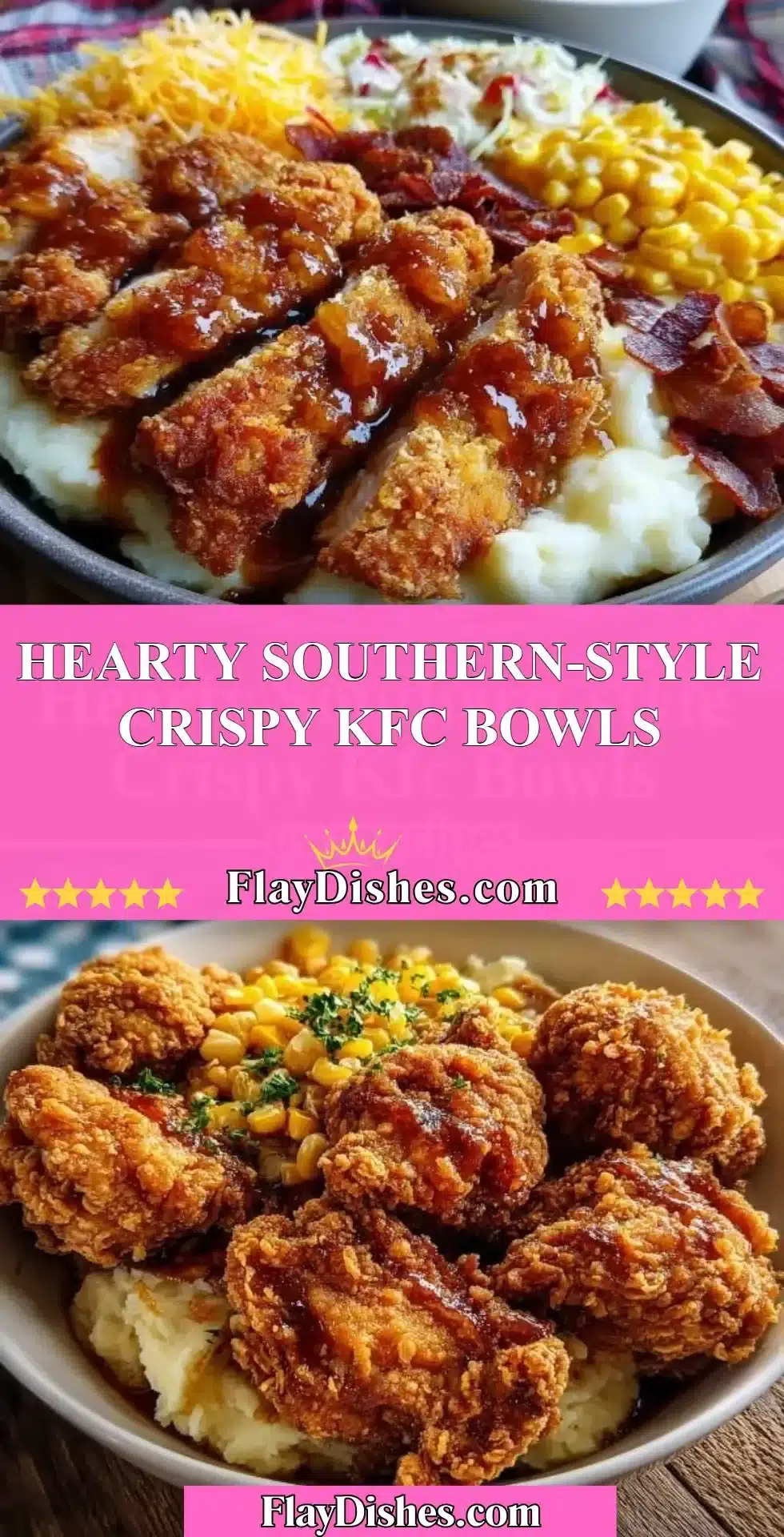 Hearty Southern-style crispy KFC bowls with chicken, mashed potatoes, and gravy.
