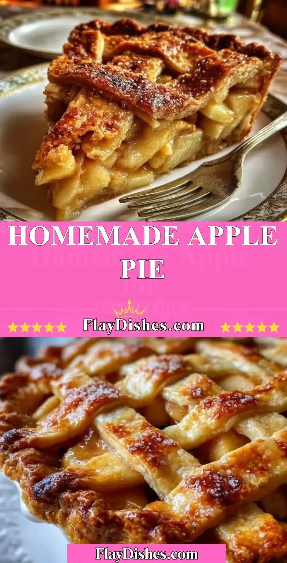 Homemade apple pie freshly baked with golden crust and delicious apple filling.