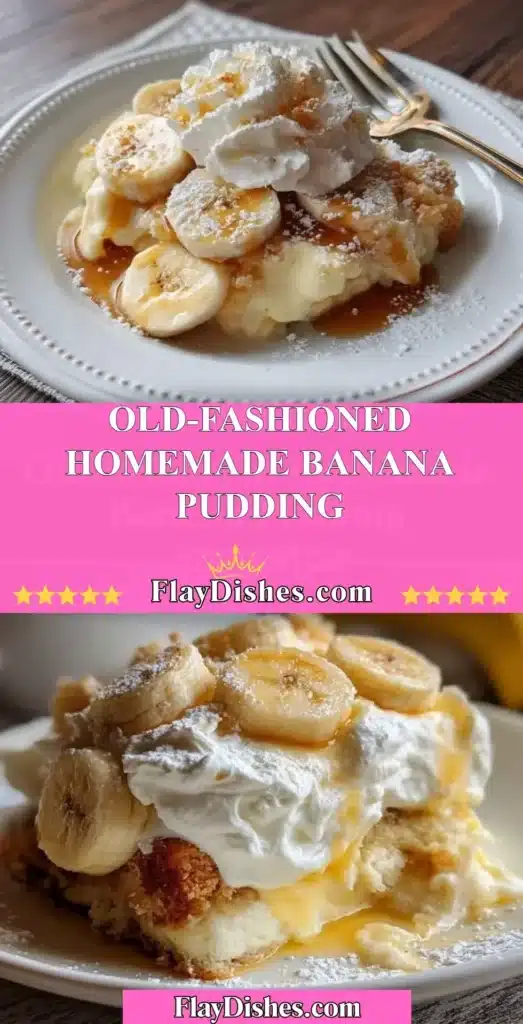 Old-fashioned homemade banana pudding in a glass dish with banana slices on top