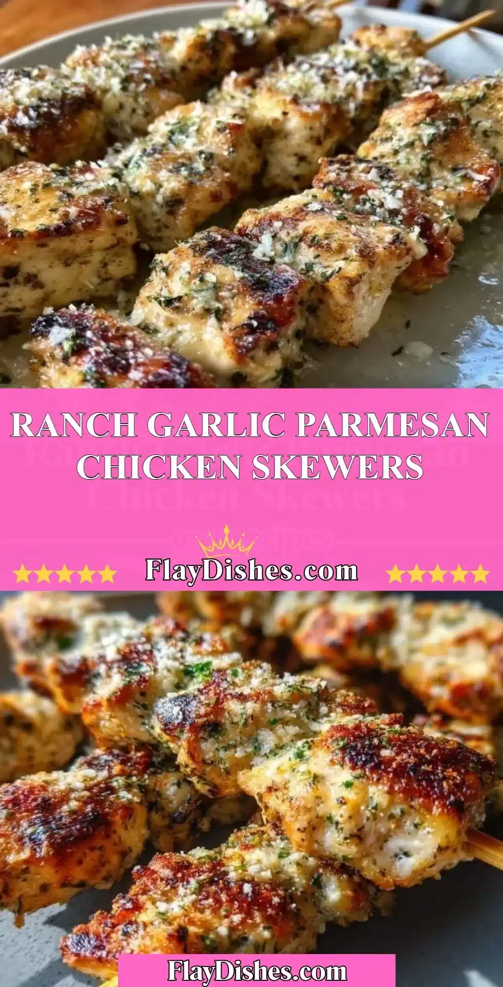 Ranch Garlic Parmesan Chicken Skewers on a grill plate