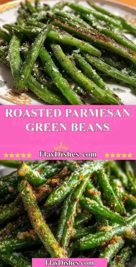 Plate of roasted Parmesan green beans garnished with herbs