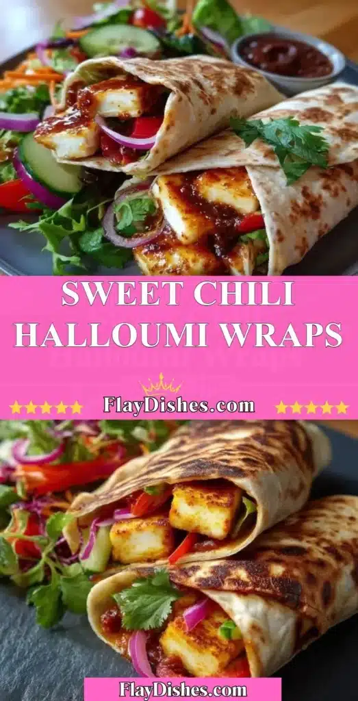 Delicious Sweet Chili Halloumi wraps with fresh vegetables and sauce