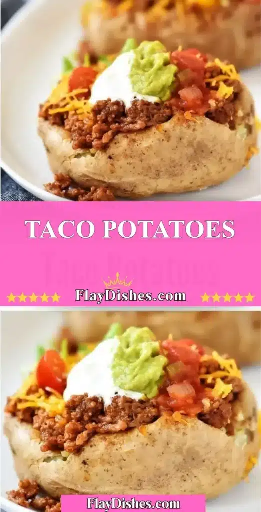 Delicious Taco Potatoes topped with cheese, salsa, and toppings