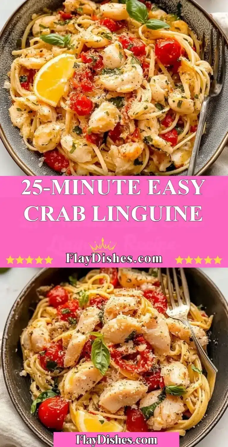 Delicious crab linguine served in a bowl with herbs