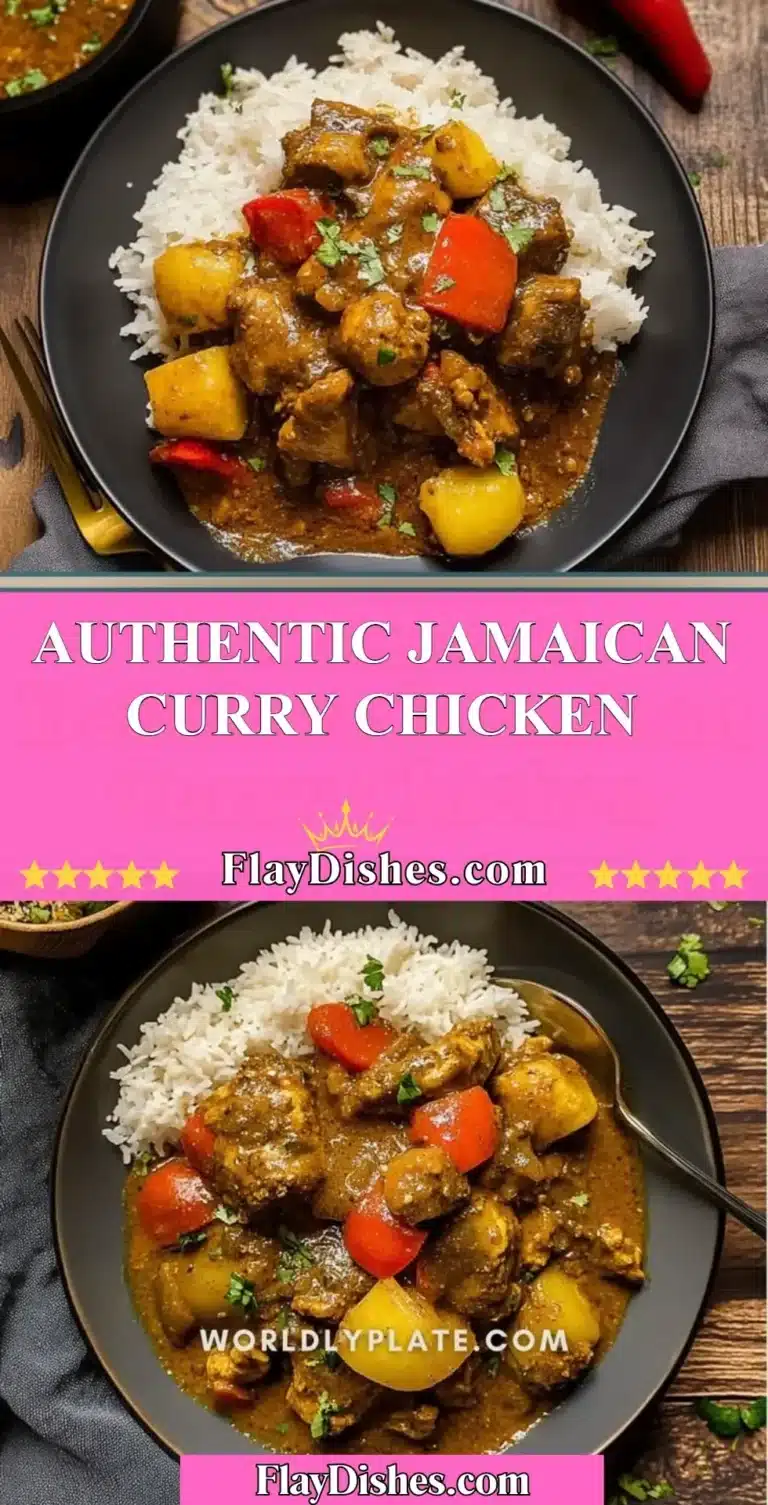 Delicious plate of authentic Jamaican Curry Chicken with vibrant spices and herbs.
