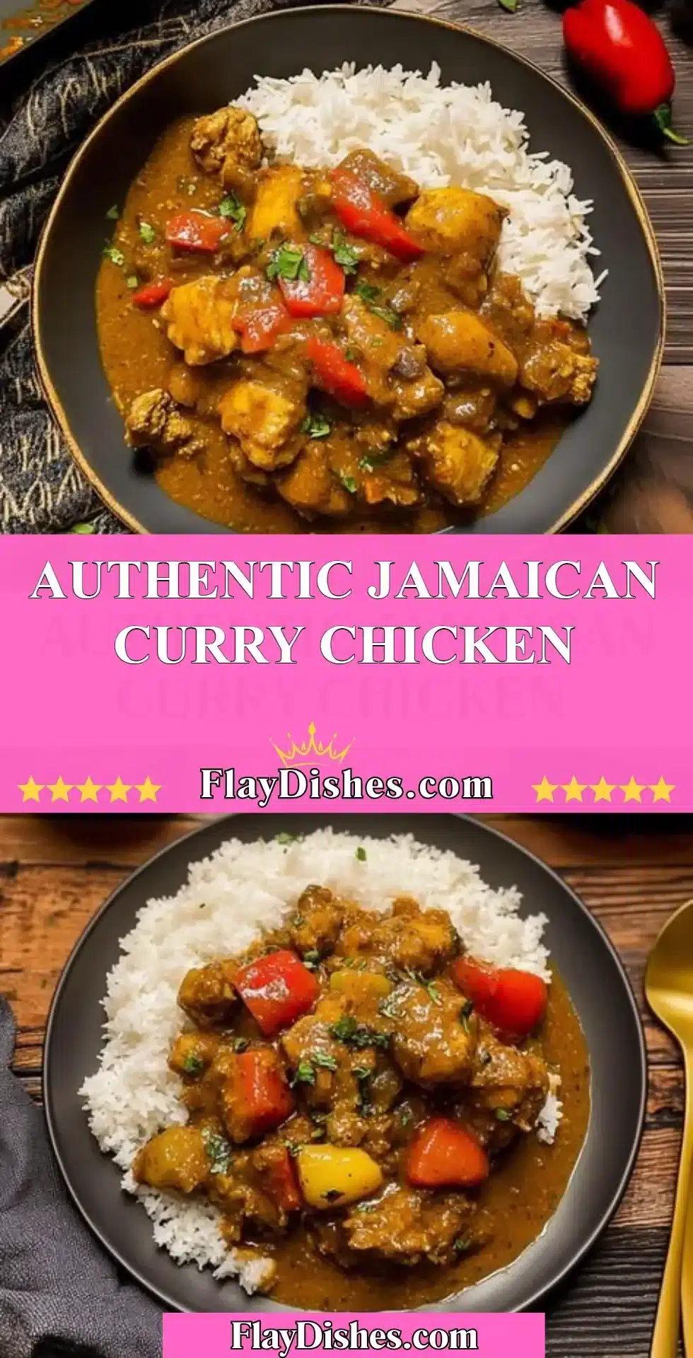 Authentic Jamaican Curry Chicken 2 Plate of authentic Jamaican Curry Chicken with rice and vegetables