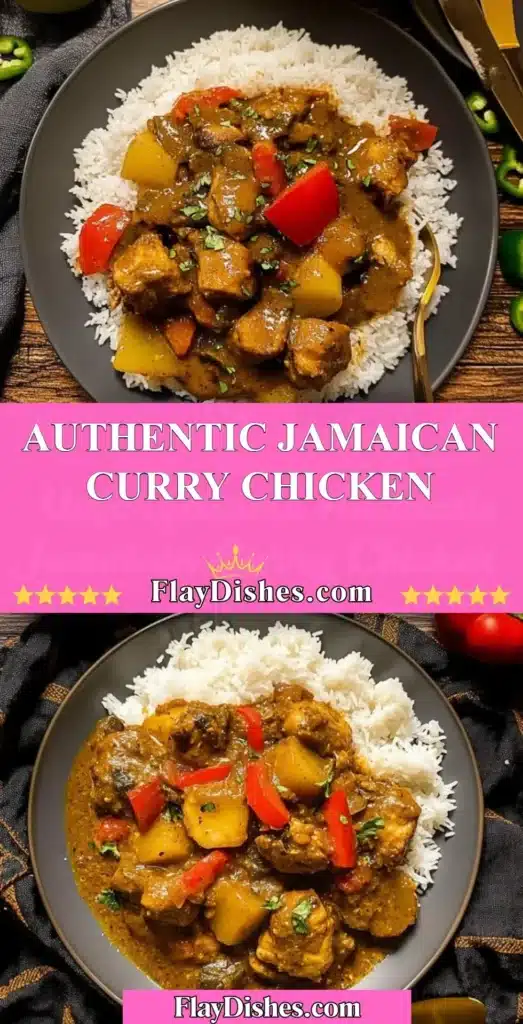Plate of authentic Jamaican Curry Chicken with vibrant spices and herbs.