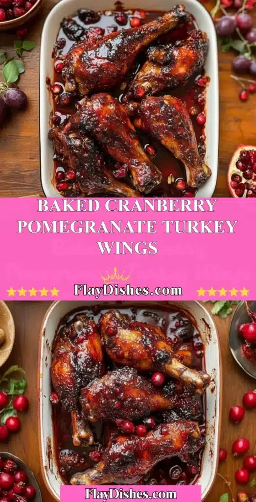 Baked cranberry pomegranate turkey wings on a serving platter