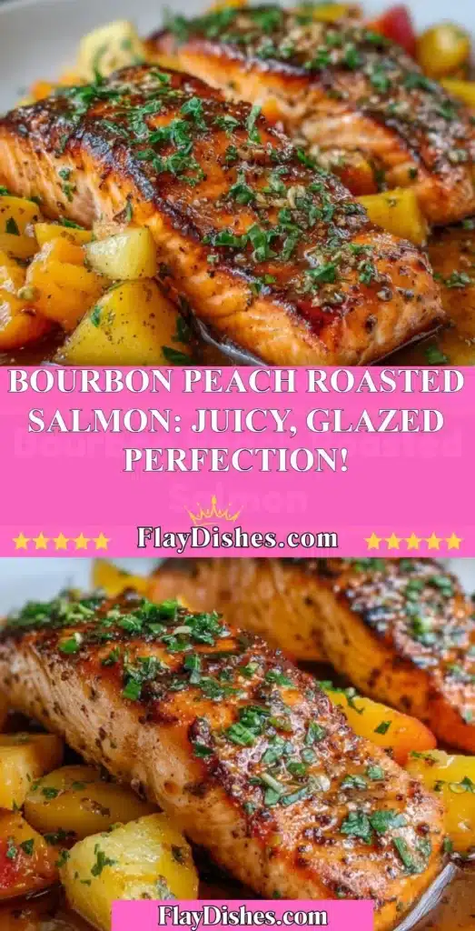 Bourbon Peach Roasted Salmon with a caramelized glaze on a serving platter