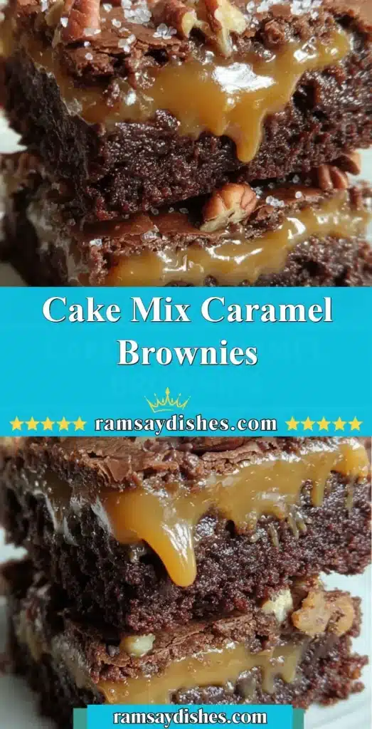 Delicious cake mix caramel brownies with chocolate and caramel drizzle.