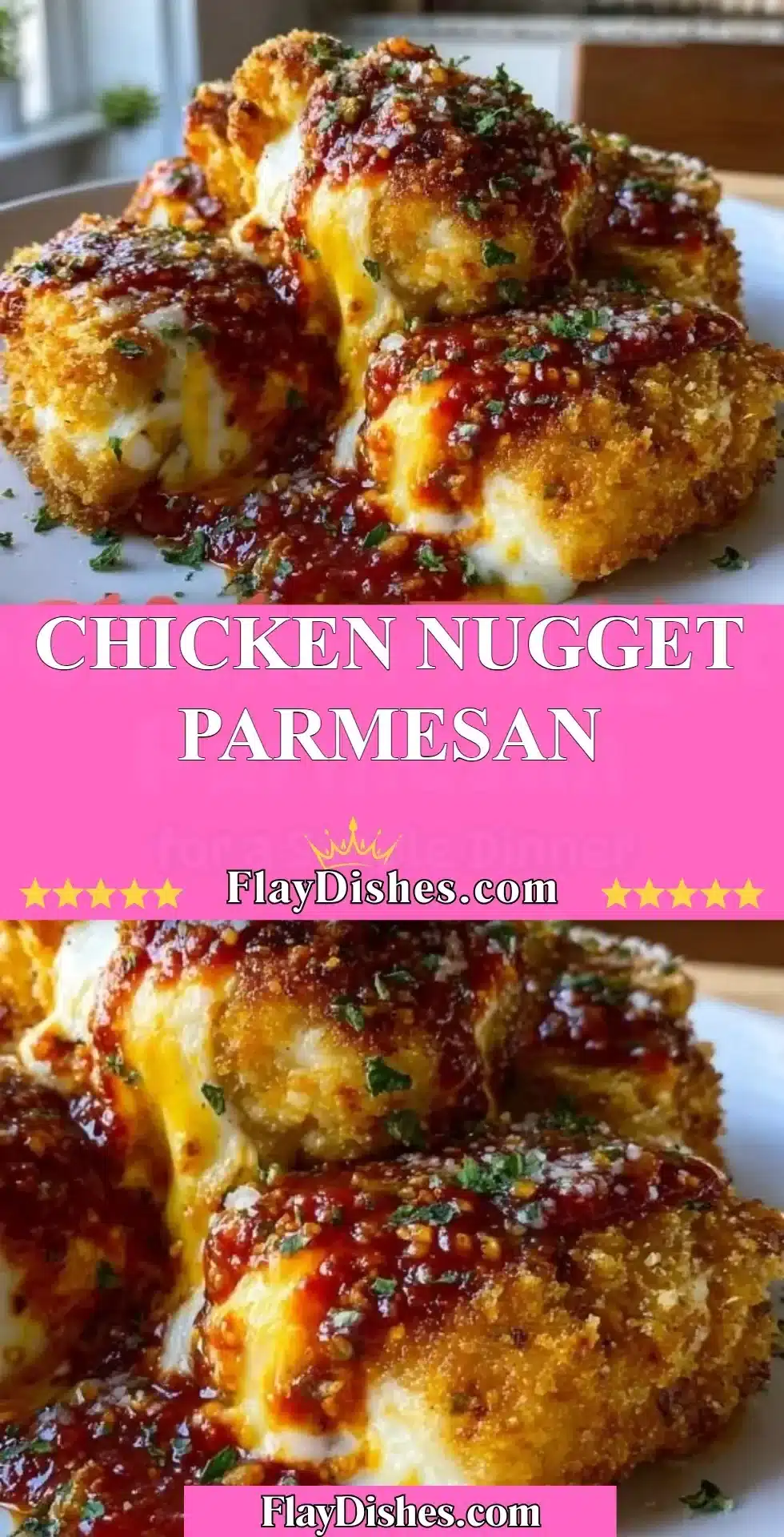 Chicken Nugget Parmesan served with marinara sauce and cheese