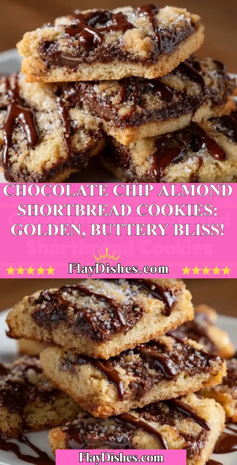 Chocolate Chip Almond Shortbread Cookies: Golden, Buttery Bliss! 2 Delicious Chocolate Chip Almond Shortbread Cookies arranged on a plate.