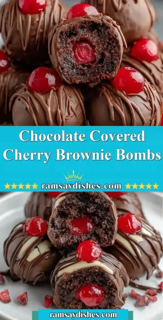Chocolate covered cherry brownie bombs on a white plate.