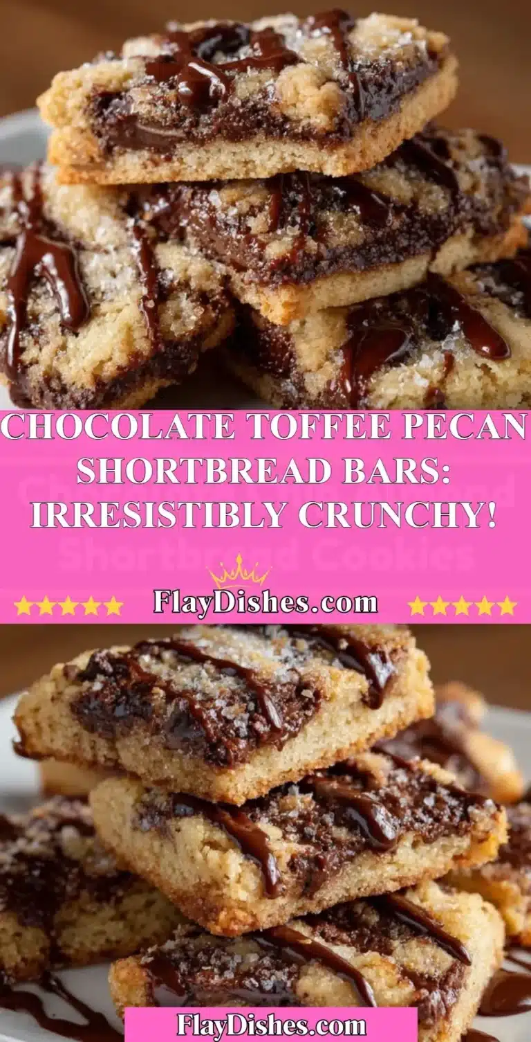 Chocolate toffee pecan shortbread bars with crunchy texture and enticing flavor
