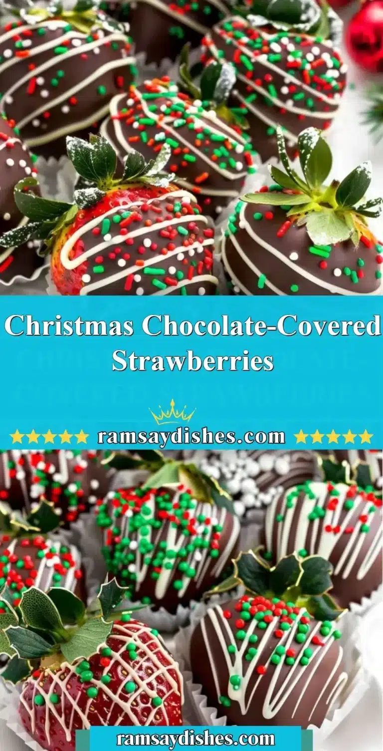 Delicious Christmas chocolate-covered strawberries decorated for the holiday season