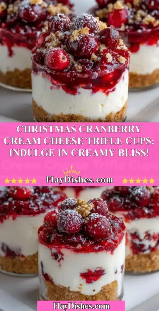Delicious Christmas Cranberry Cream Cheese Trifle Cups served in festive glasses.