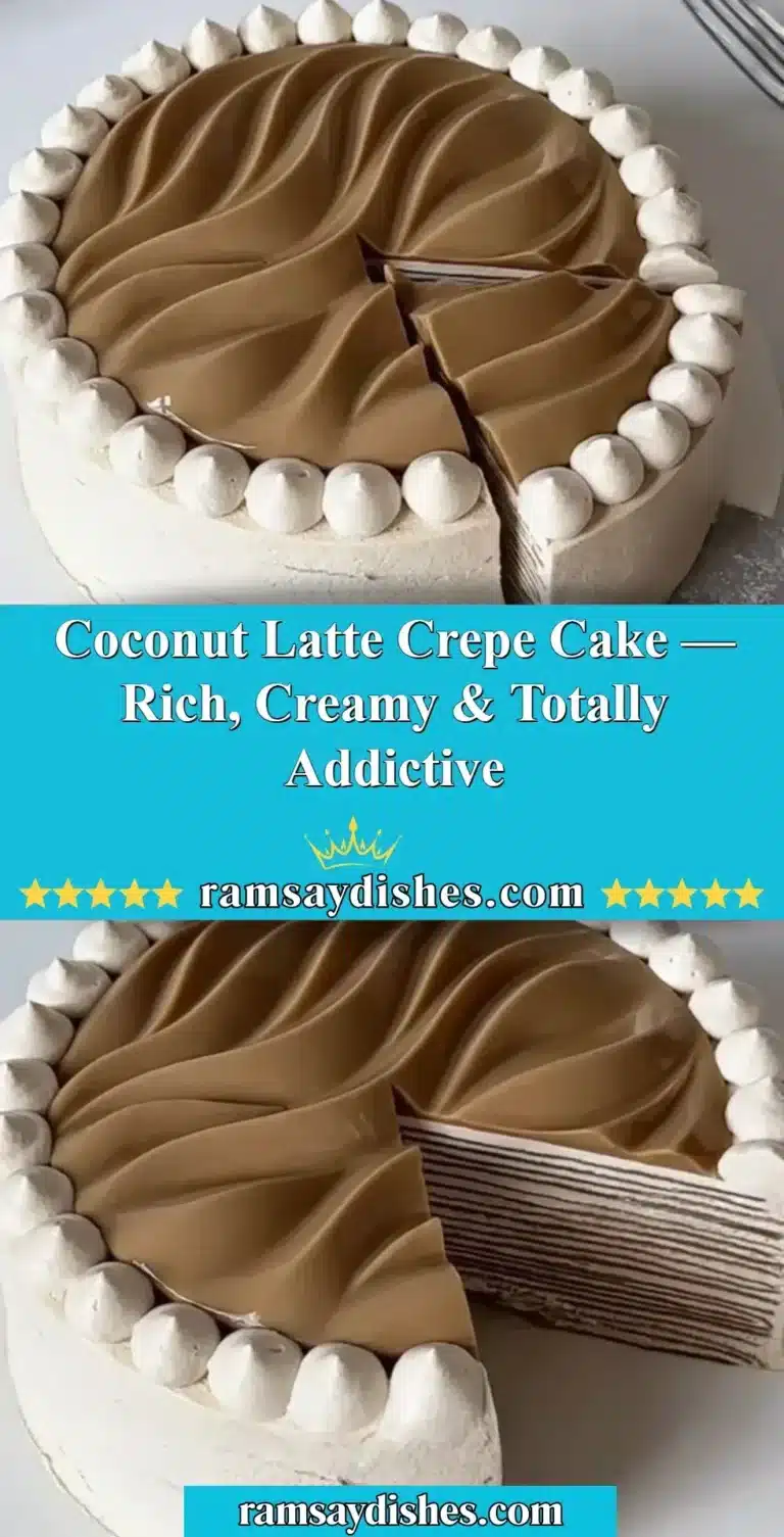 Slice of Coconut Latte Crepe Cake with rich and creamy layers