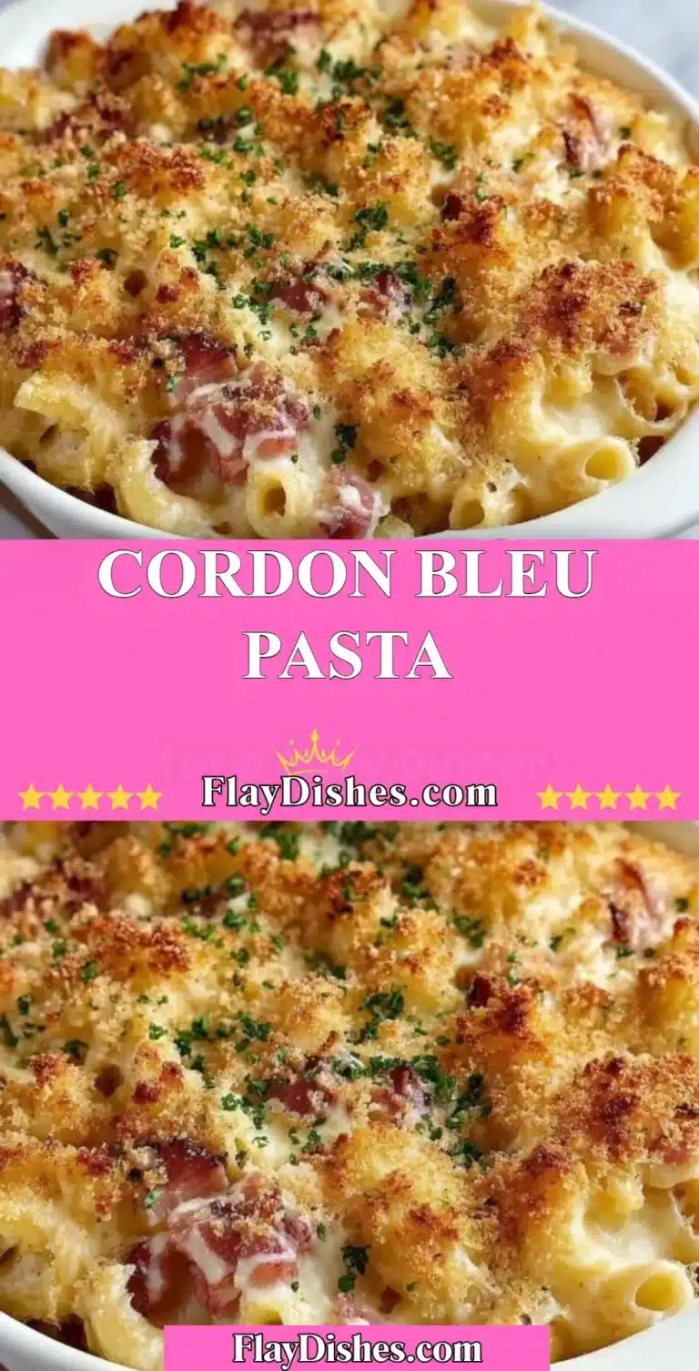 Delicious bowl of Cordon Bleu Pasta with chicken, ham, and creamy sauce.