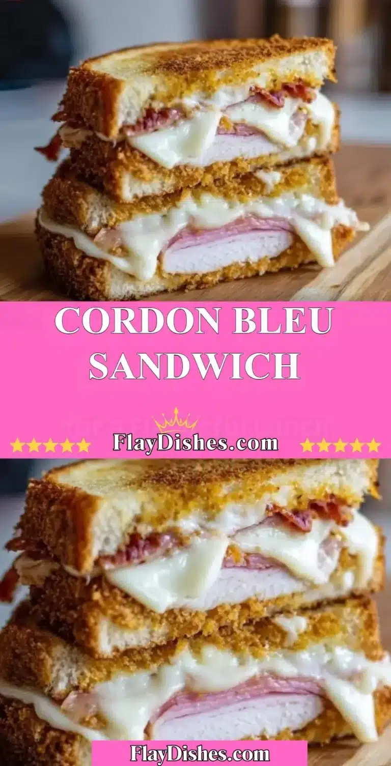 Cordon Bleu Sandwich 5 Cordon Bleu Sandwich with crispy chicken, ham, and melted cheese on a plate.