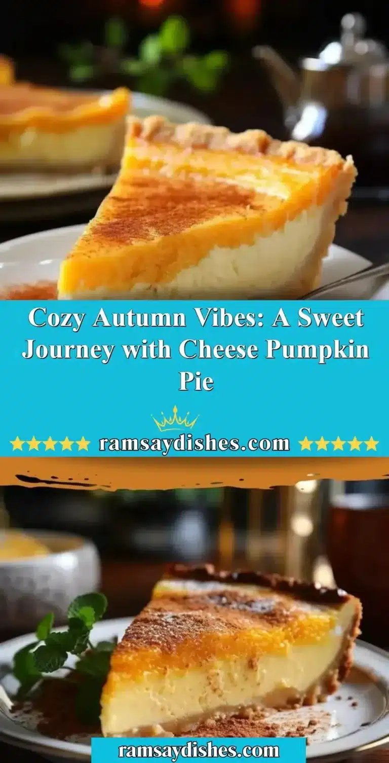 Cozy Autumn Vibes: A Sweet Journey with Cheese Pumpkin Pie 8 A delicious slice of cheese pumpkin pie garnished with autumn leaves, capturing cozy vibes.