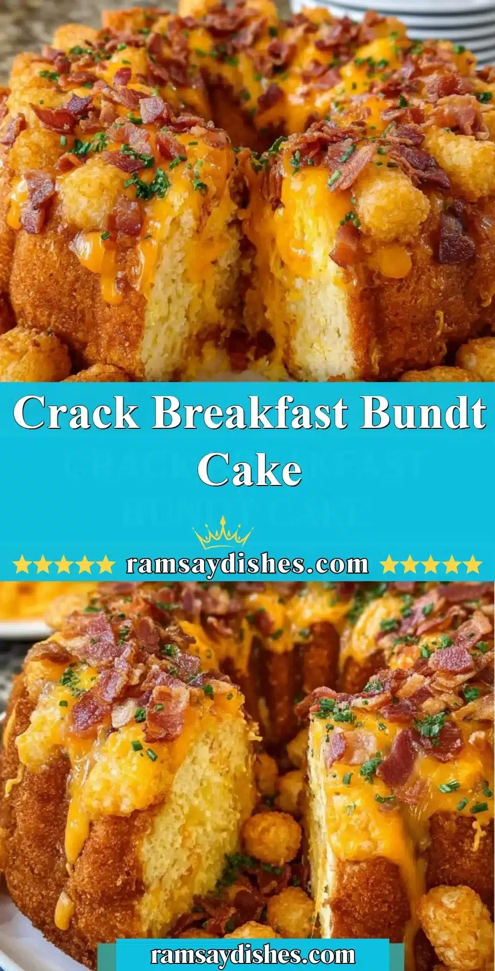Delicious Crack Breakfast Bundt Cake with icing and fresh berries on top