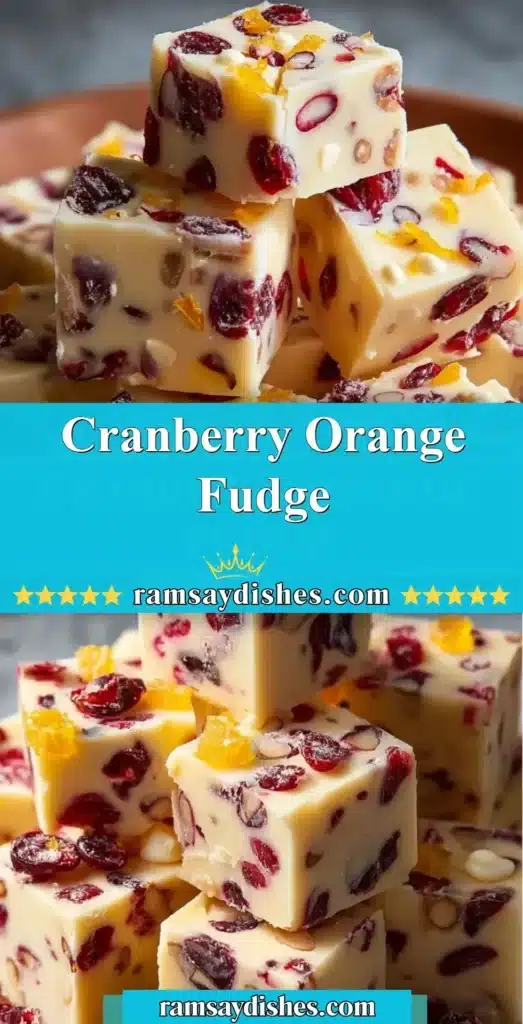 Cranberry Orange Fudge dessert with vibrant orange and cranberry swirls.