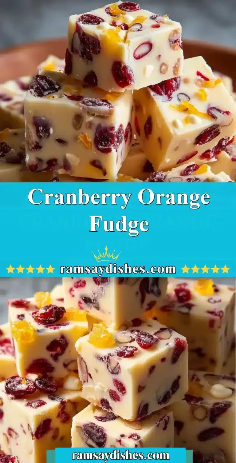 Cranberry Orange Fudge dessert with vibrant orange and cranberry swirls.