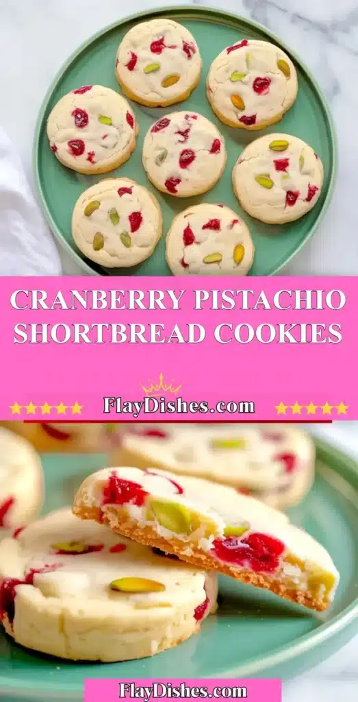 Cranberry pistachio shortbread cookies on a white plate