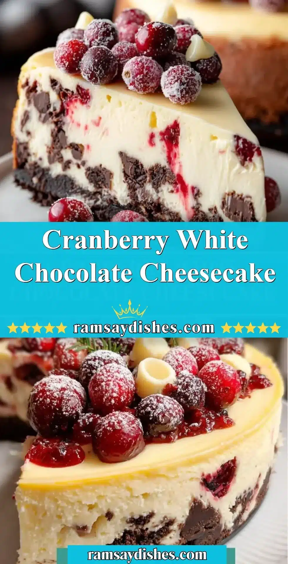 Cranberry White Chocolate Cheesecake 2 Cranberry White Chocolate Cheesecake topped with fresh cranberries and chocolate flakes