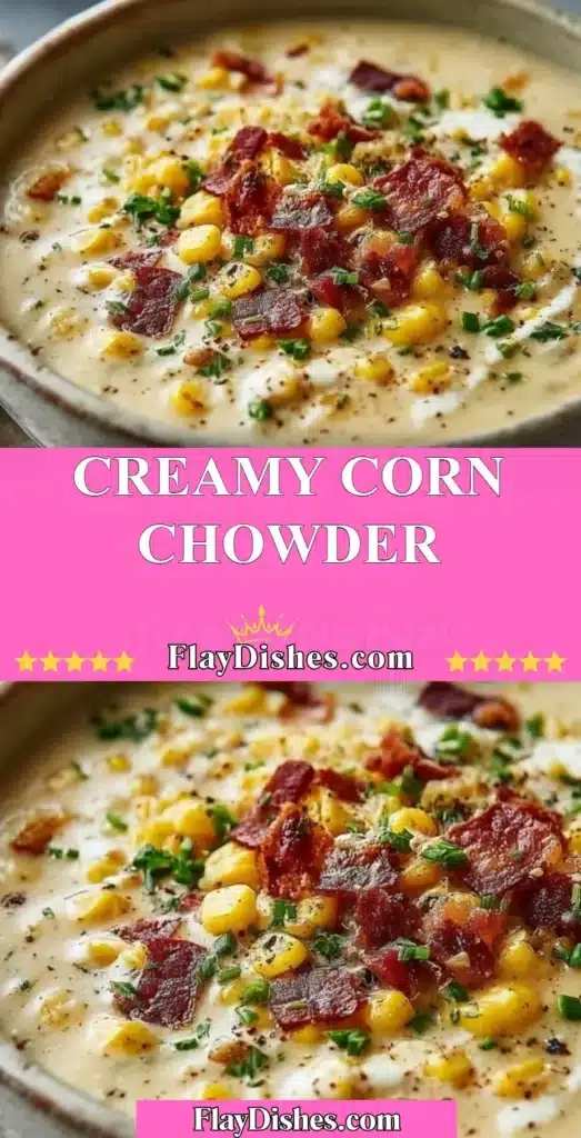 Bowl of creamy corn chowder garnished with herbs and served with bread