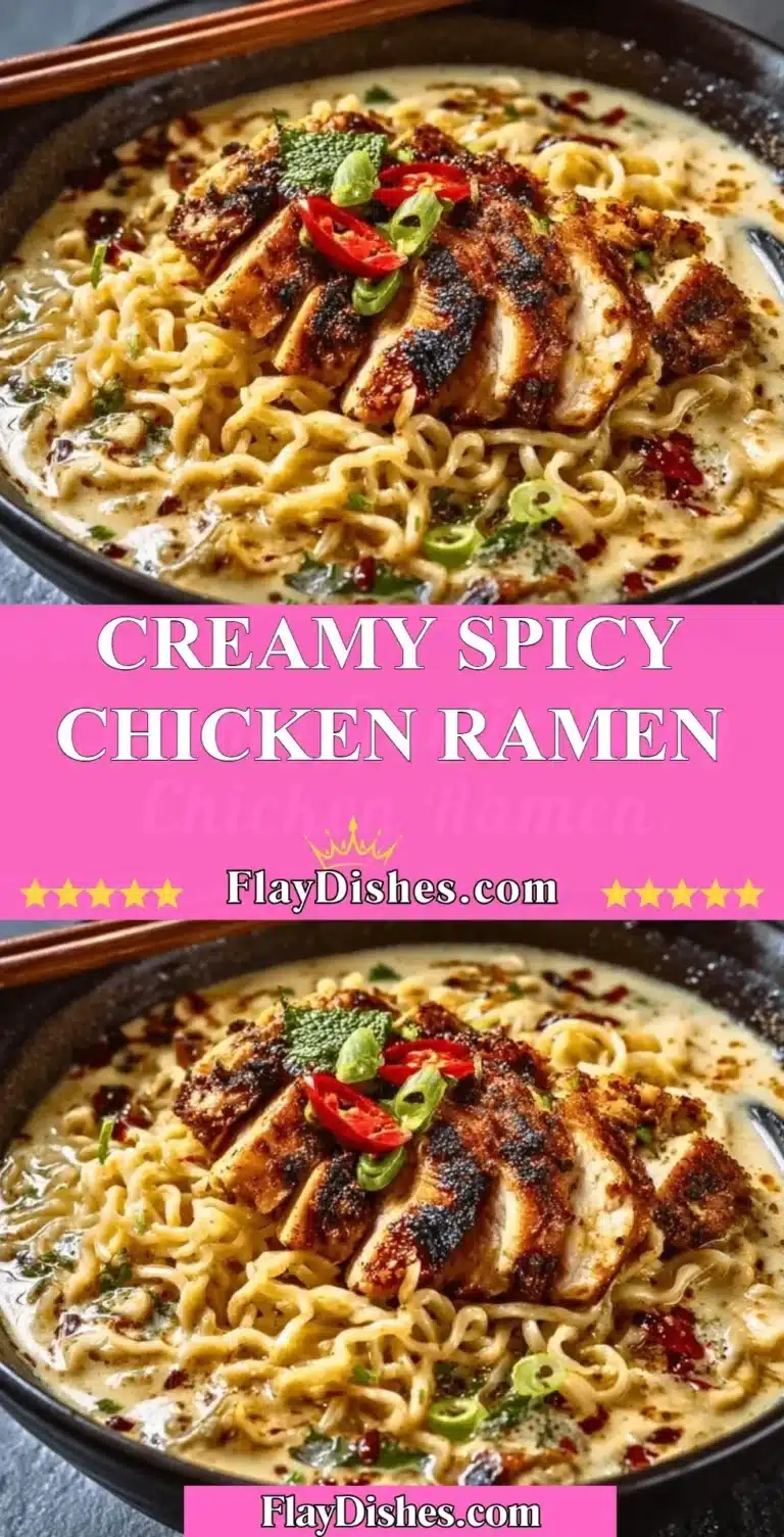 Bowl of creamy spicy chicken ramen topped with green onions and peppers