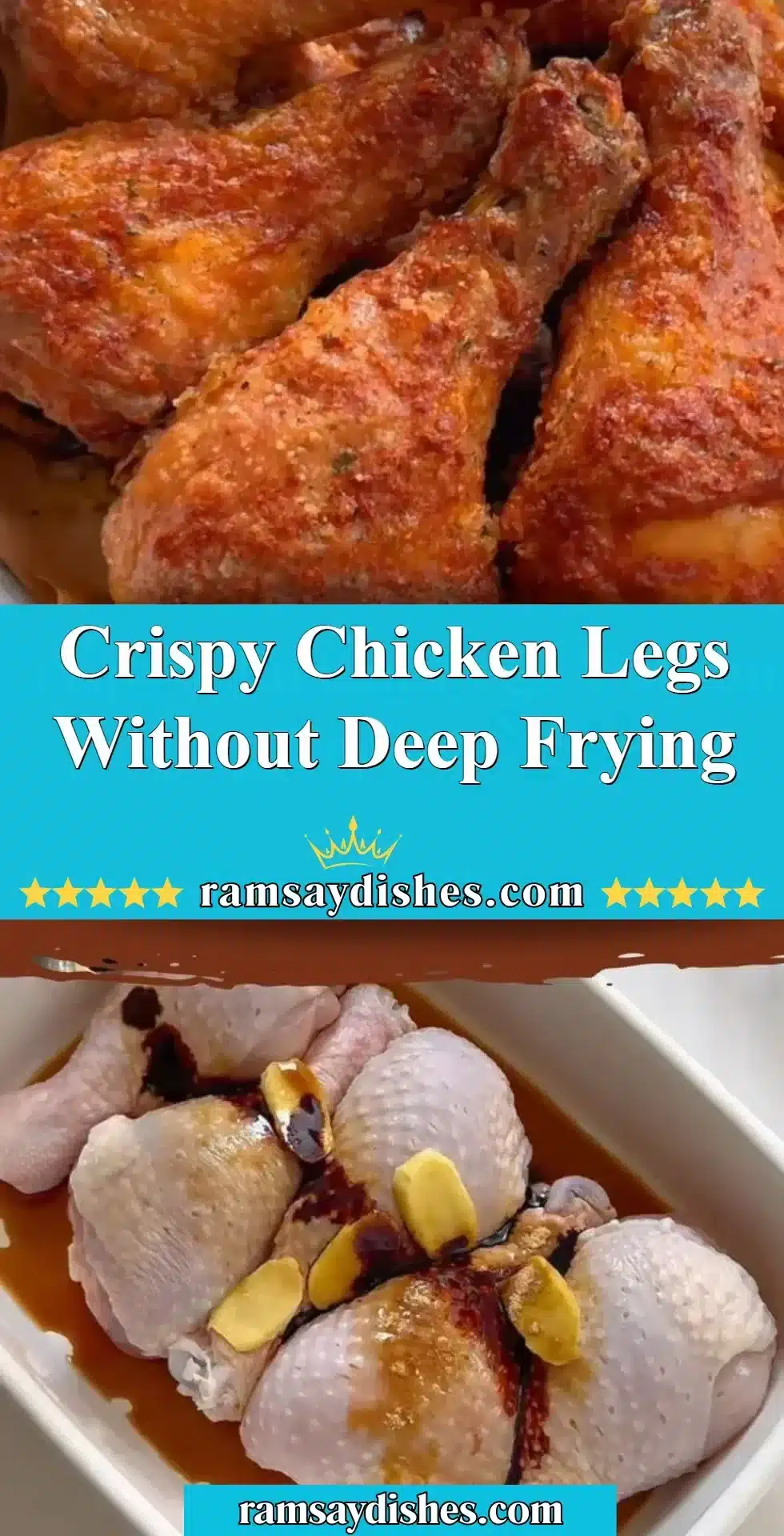 Crispy chicken legs cooked without deep frying, golden and crunchy.