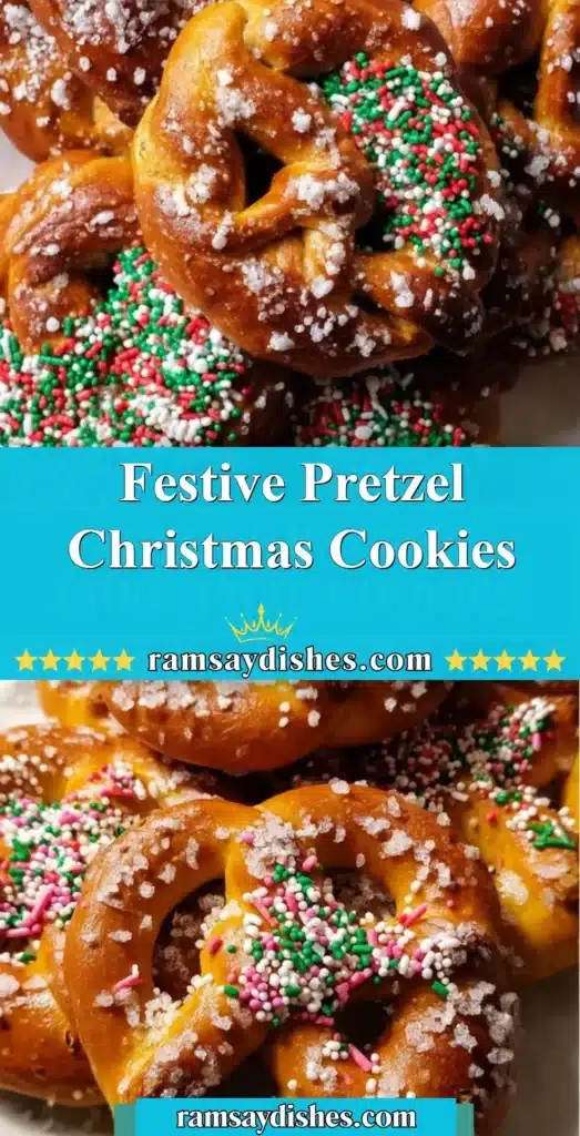 Festive pretzel cookies decorated for Christmas delight