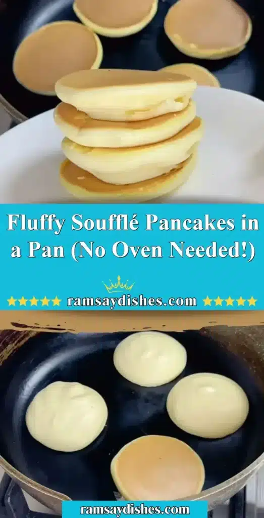 Fluffy soufflé pancakes cooked in a pan, ready to be served.