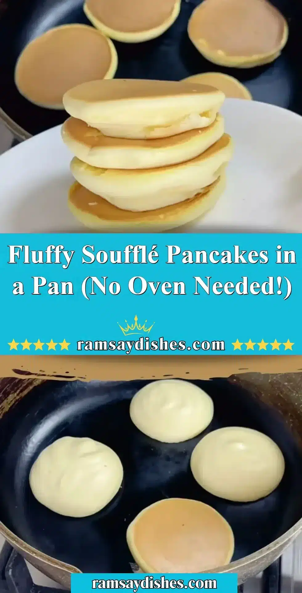Fluffy Soufflé Pancakes in a Pan (No Oven Needed!) 2 Fluffy soufflé pancakes cooked in a pan, ready to be served.