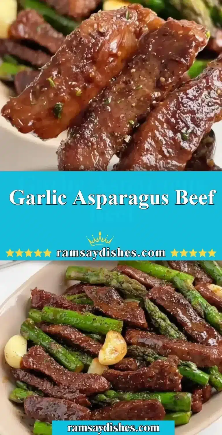 Garlic Asparagus Beef 7 Delicious Garlic Asparagus Beef dish garnished and ready to serve.