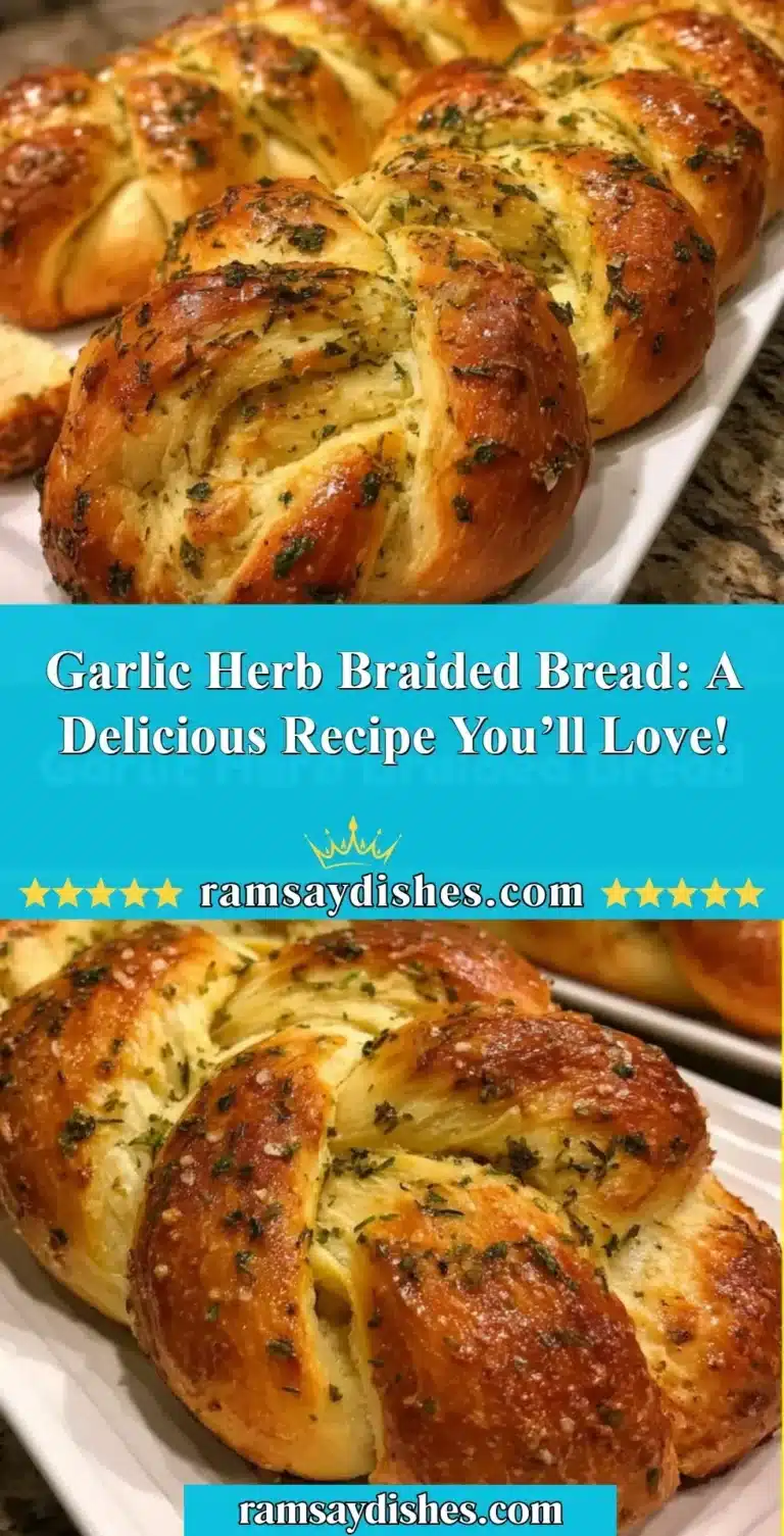 Freshly baked Garlic Herb Braided Bread showcasing a golden-brown crust and herb toppings.