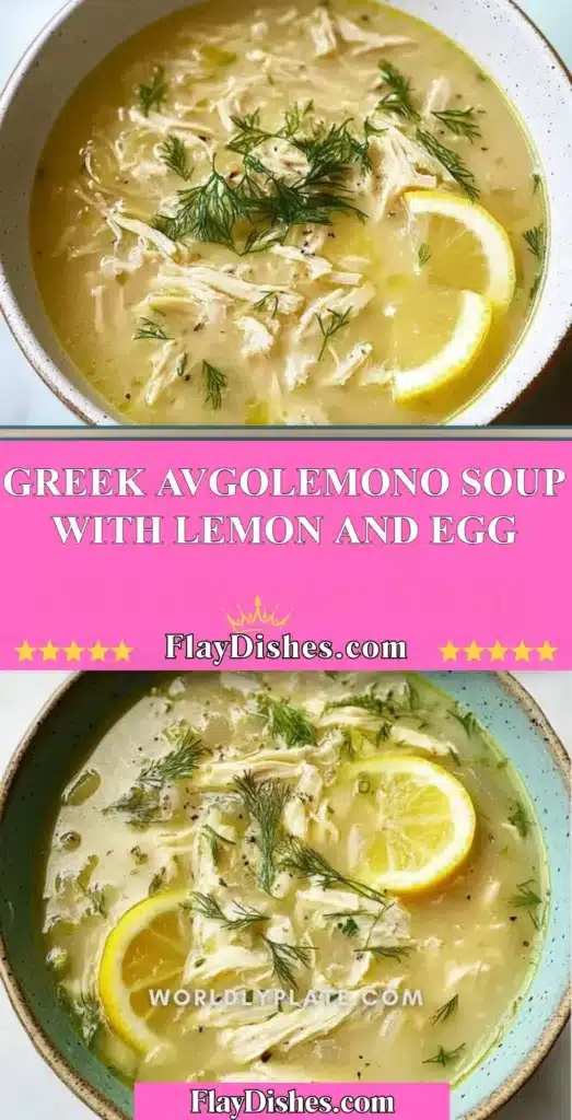 Bowl of Greek Avgolemono Soup with lemon and egg garnished with parsley.