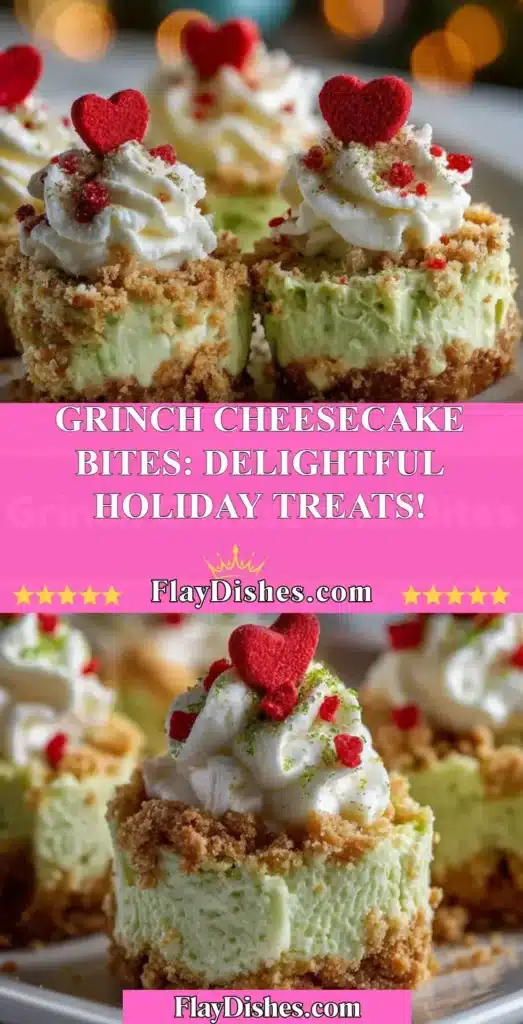 Delicious Grinch cheesecake bites decorated for Christmas
