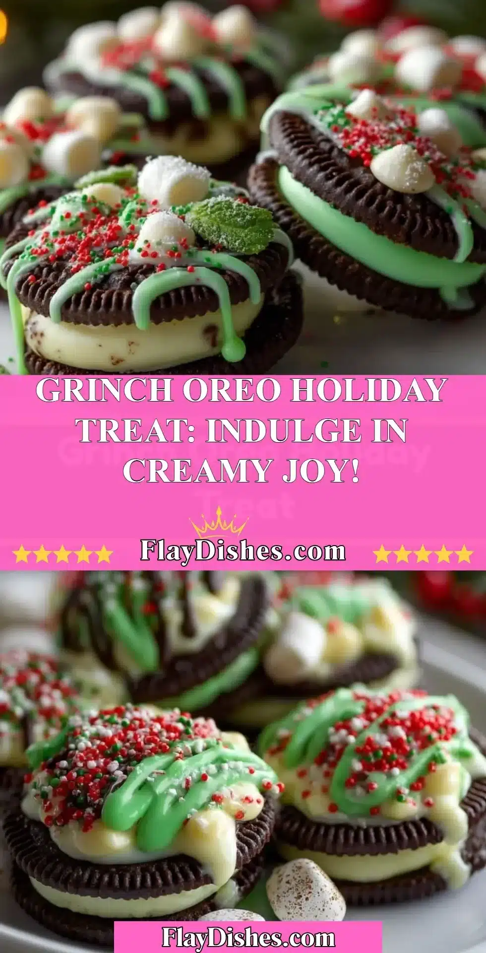 Delicious Grinch Oreo holiday treat featuring festive design and creamy filling.