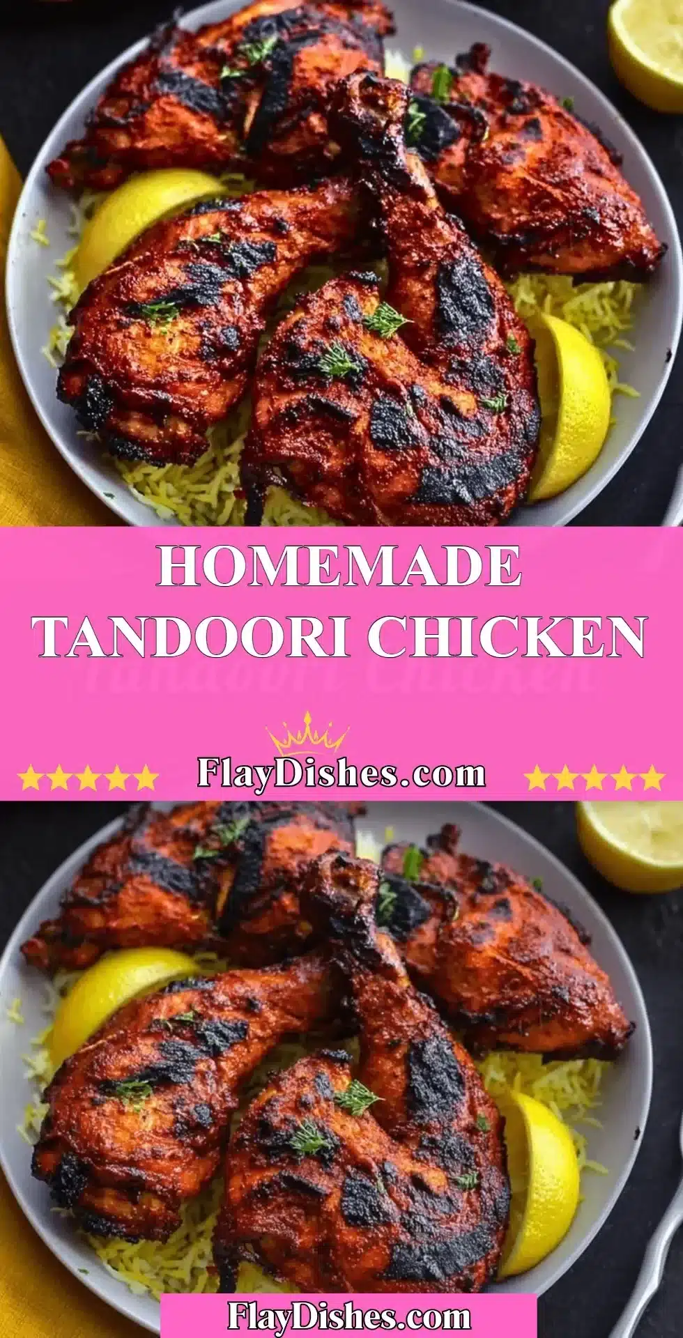 Delicious homemade tandoori chicken with spices and herbs, ready to serve.